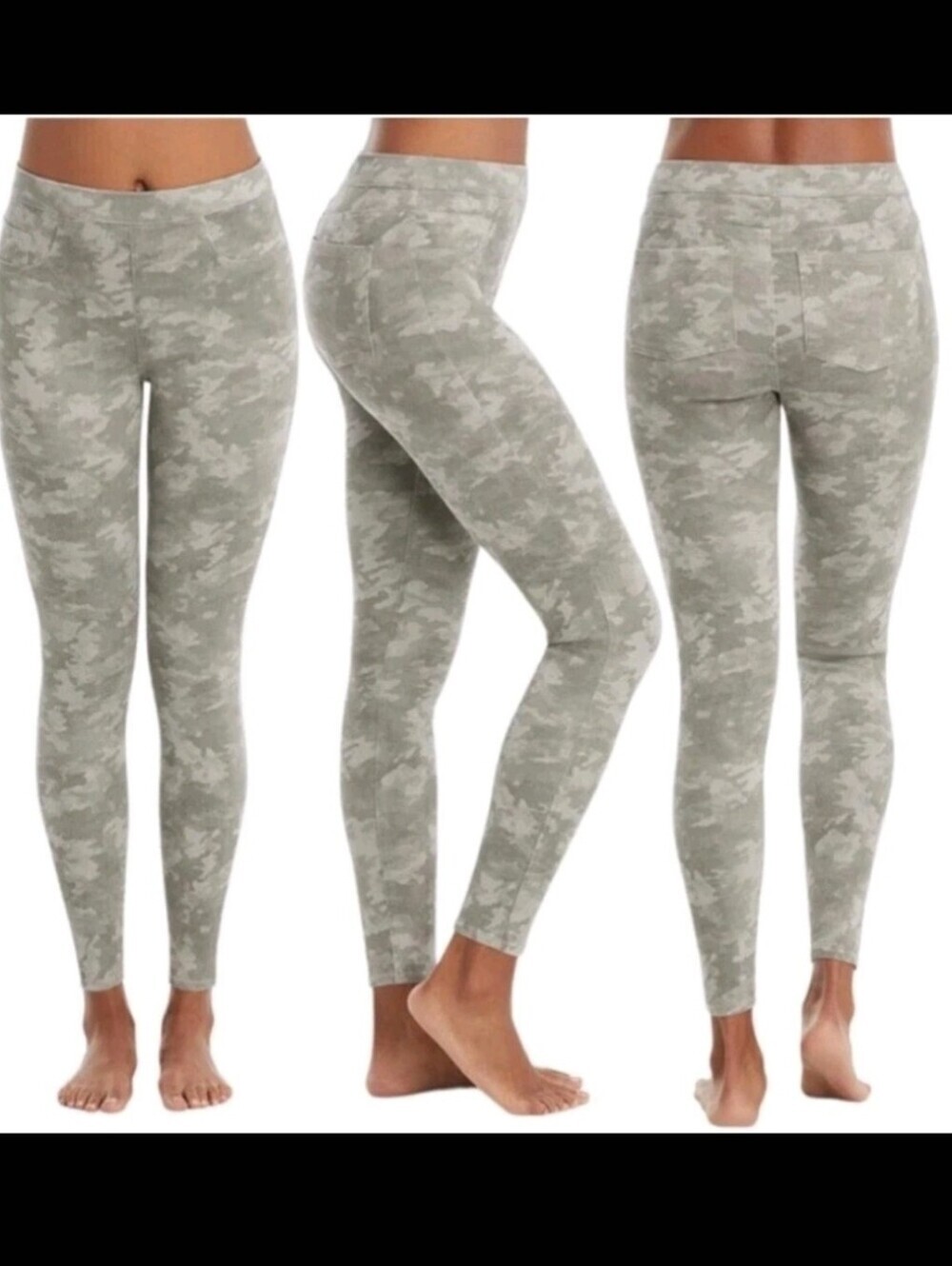 SPANX Women's Jean-ish Ankle Leggings in a Gray Stone Wash Camo print Size L